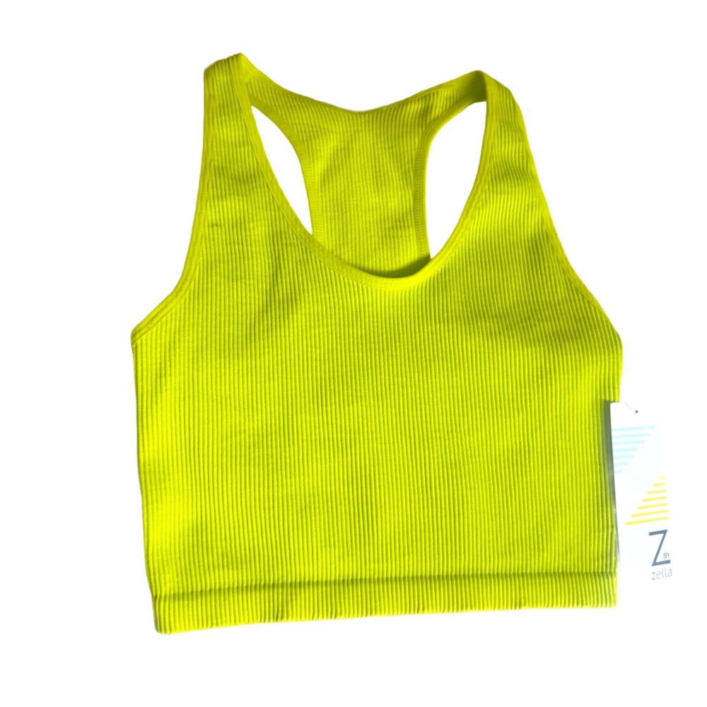 Zella Bright Yellow Ribbed Sports Bra Size Small